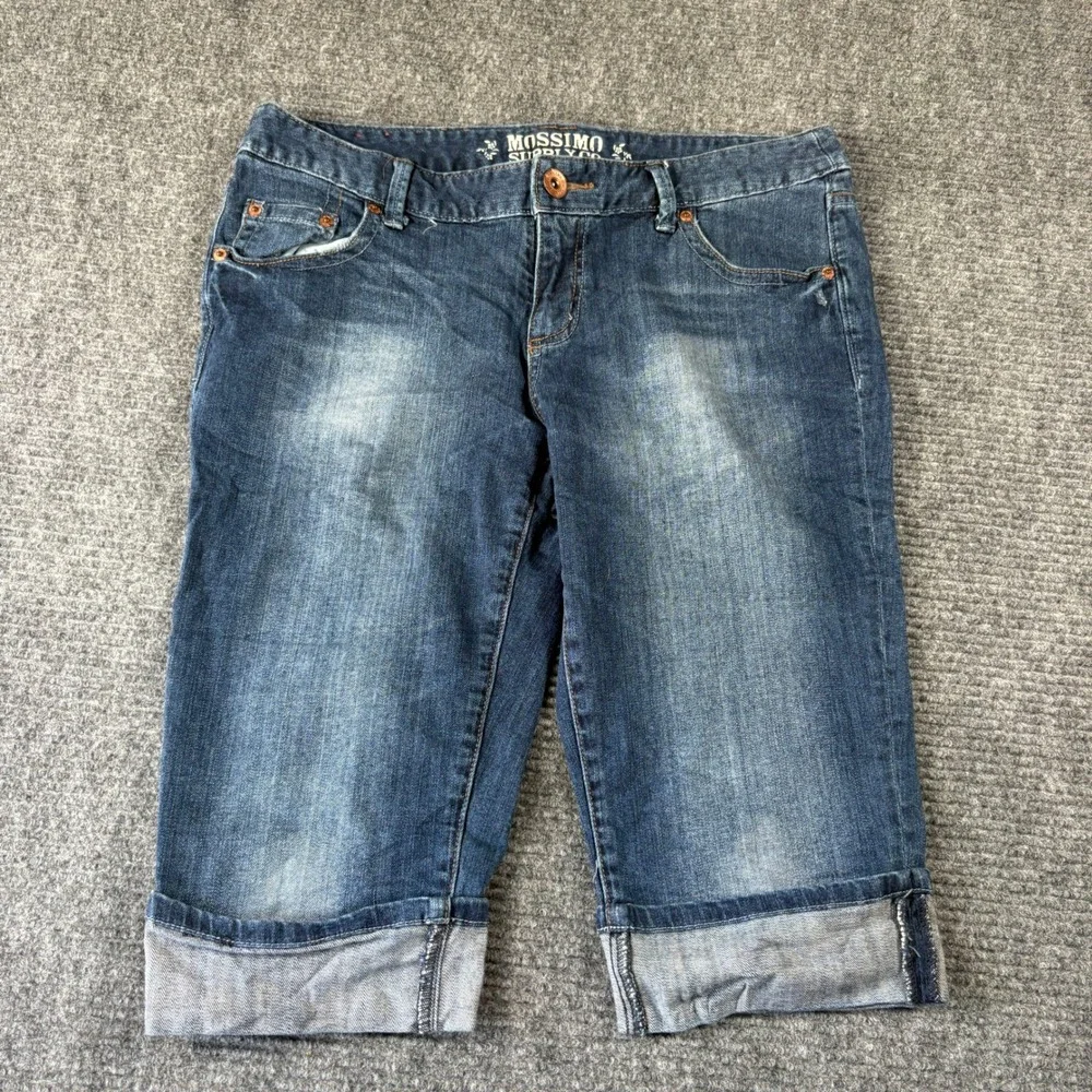 Mossimo Supply Co Womens Size 13 Blue Denim Bermuda Shorts Cuffed Jorts 4117